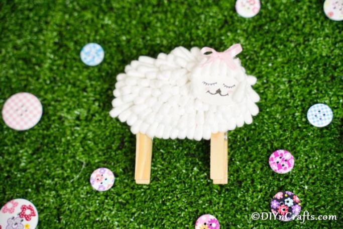 q-tip lamb craft on grassy background