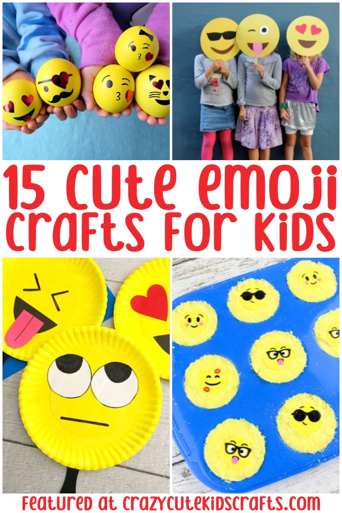 pin collage that reads 15 cute emoji crafts for kids