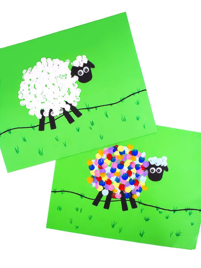 fingerprint sheep craft on green background