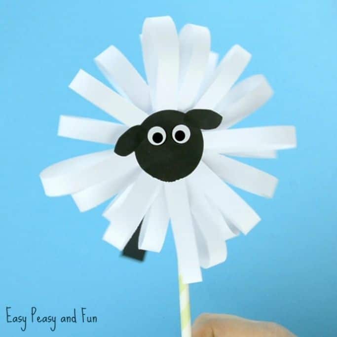 sheep puppet made with paper strips