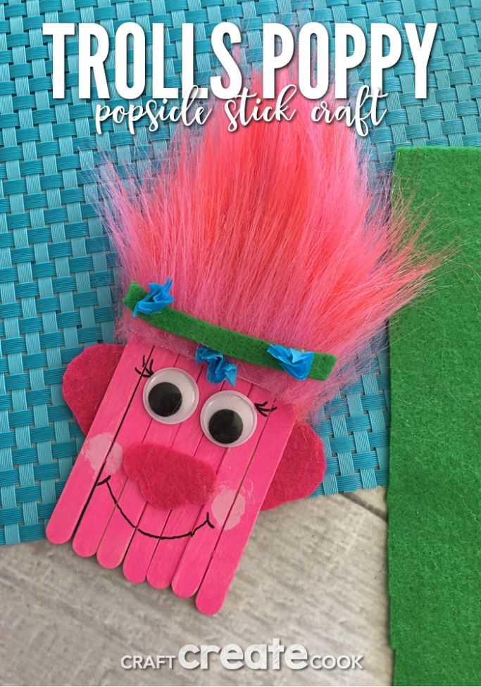 Poppy Troll made out of popsicle sticks