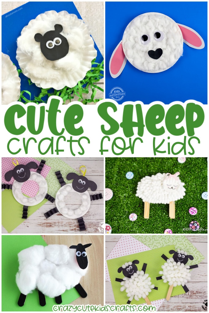 collage of 6 sheep crafts for Easter
