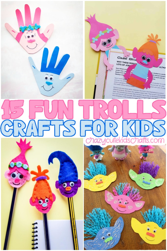 pin collage of 4 troll crafts for kids