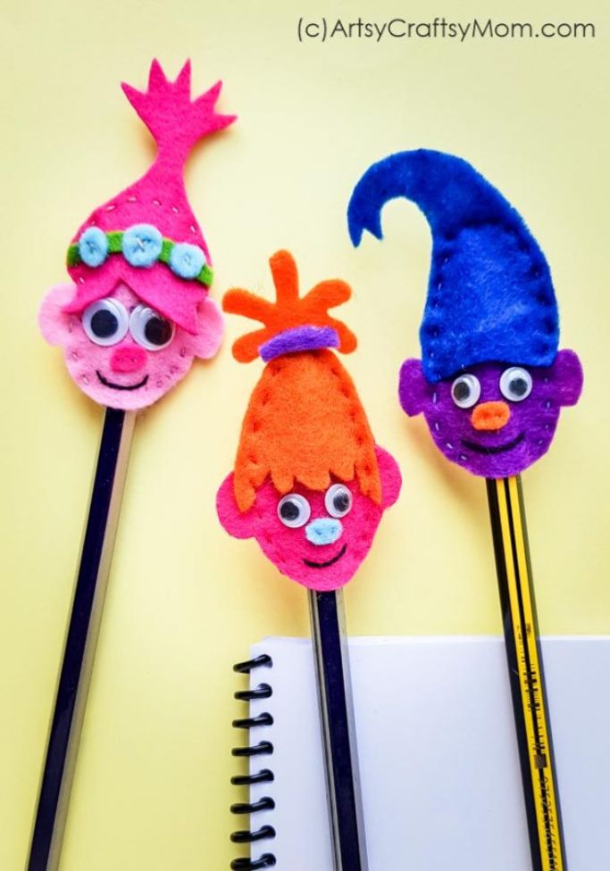 felt troll pencil toppers